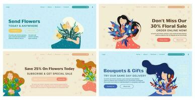 web página diseño conjunto con flor tienda oferta vector