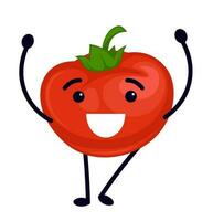 Cheerful tomato plant, positive cartoon character vector