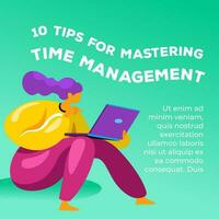 Tips for mastering time management, banner vector