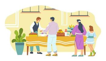 Hotel breakfast service, buffet for clients vector