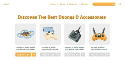 Discover best drones and accessories, add to cart vector