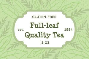 Gluten free full leaf quality tea, label product vector