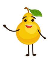 Pear cartoon fruit character with smiling face vector