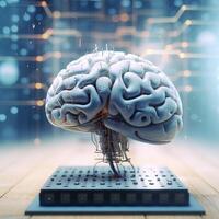 A model of a brain is displayed on a table. photo