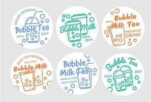 Round label set for bubble tea business promo vector