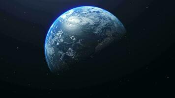 planeet aarde draait in de ruimte van dag naar nacht en stadslichten gaan aan - loop video