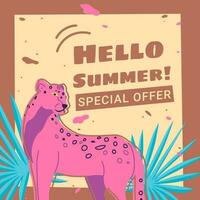 Hello summer special offer, promotional banner vector