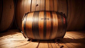 A Barrel of Tradition Capturing the Essence of Whiskey Making. AI Generated. photo