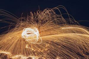 The beautiful burning steel wool at the beach. photo