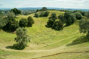 The ancient crater of One Tree Hills volcano in Auckland, New Zealand. photo