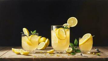 Tangy Elixir A Captivating Oil Painting of Lemonade Concentrate on National Lemon Juice Day. AI Generated. photo