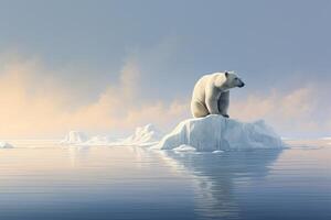 generativo ai ilustración de solitario blanco oso en iceberg foto