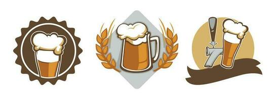 Drinking beer and alcohol beverages, logotypes vector