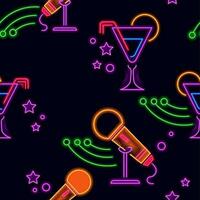 Cocktail and microphone, neon signs seamless print vector