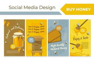 Social media story set with organic honey sale offer vector