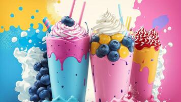 Blueberry Milkshake Delight. AI Generated. photo