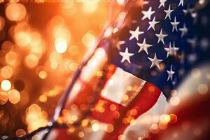 Generative AI illustration of united states of america Flag, usa flag, fireworks and bokeh background. Concept National holidays, Flag Day, Veterans Day, Memorial Day, Independence Day, Patriot Day photo