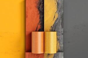 illustration of fundamentals of scrum, vibrant color, warm yellow, orange and dark grey, vintage grain texture, vapor wave surrealism photo