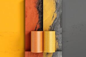 Generative AI illustration of fundamentals of scrum, vibrant color, warm yellow, orange and dark grey, vintage grain texture, vapor wave surrealism photo