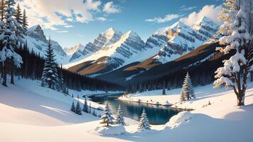 Magical Canadian Rockies Snow Globe. AI Generated. photo