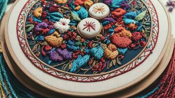 Traditional Folk Cross-stitch Flower Ornament, Fabric in the Hoop