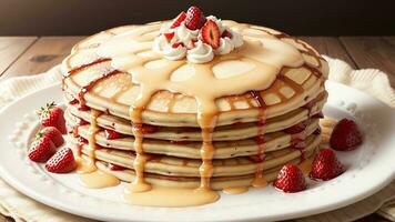 Sweet Strawberry Delight Celebrate National Pancake Day with a Burst of Flavor. AI Generated. photo