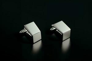 Timeless Elegance The Allure of a Silver Square Cufflink. AI Generated. photo