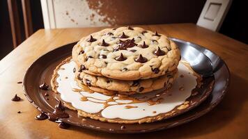 Melting Butter on a Chocolate Chip Cookie A Delicious Delight. . photo