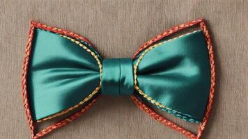 Threaded Elegance A Colorful Embroidery Tribute to National Bow Tie Day. AI Generated. photo