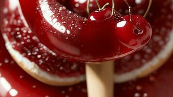 Captivating Macro Shot of a Juicy Cherry Pit for National Cherry Popsicle Day. AI Generated. photo