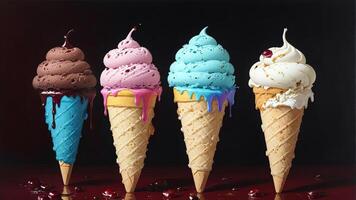 Gourmet Delights Savoring National Cherry Popsicle Day through an Oil Painting of an Ice Cream Cone. . photo