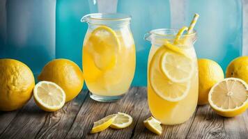 Shade and Citrus Delight Celebrating National Lemon Juice Day with a Lemonade Umbrella. AI Generated. photo