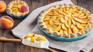 Brushing Peachy Delights A Vibrant Illustration for National Peach Pie Day. . photo