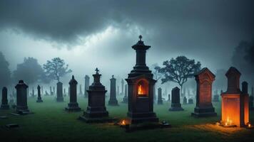 Enchanting Cauldron A Mystical Journey Through the Cemetery. AI Generated. photo