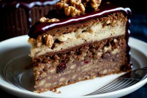 Tempting Walnut Cake Delights with Irresistible Flavors. AI Generated. photo