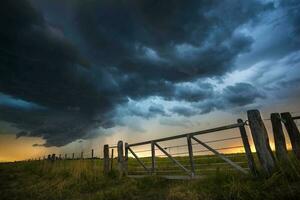 Rural Gate night landscape, and stars, La Pampa Province, Patagonia, Argentina photo