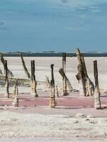 Historical remains of old salt exploitation, Salinas Grande, La Pampa, Argentina. photo