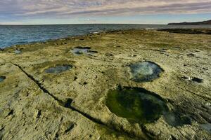 Coastal landscape with cliffs in Peninsula Valdes, World Heritage Site, Patagonia Argentina photo