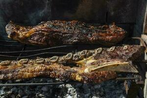 parilla, A la parrilla salchichas y vaca carne , tradicional argentino cocina foto