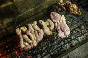 vaca intestinos presentado en un parrilla. argentino tradicional cocina. foto