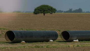 Gas pipeline construction, La Pampa province , Patagonia, Argentina. photo