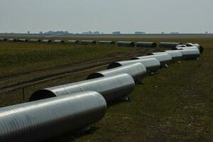 Gas pipeline construction, La Pampa province , Patagonia, Argentina. photo