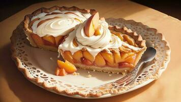 Golden Delight A Scrumptious Peach Pie to Celebrate National Eat a Peach Day. AI Generated. photo