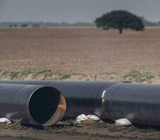 Gas pipeline construction, La Pampa province , Patagonia, Argentina. photo