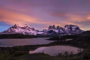 Mountain landscape environment, Torres del Paine National Park, Patagonia, Chile. photo