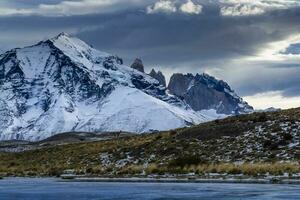 Mountain landscape environment, Torres del Paine National Park, Patagonia, Chile. photo