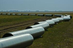 Gas pipeline construction, La Pampa province , Patagonia, Argentina. photo