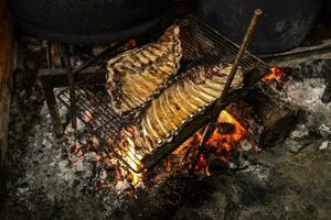 Pig ribbs barbecue , Patagonia, Argentina photo