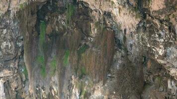 stalactieten Aan plafond van de grot - rotsachtig muur horizon lagen van grot video