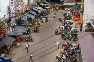 Da Lat, Viet Nam - 3 June 2023 View from Da Lat Market in the morning, Traffic Center Landmark in Da Lat city photo